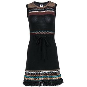 BFS🖤 NANETTE LEPORE EUC BLACK COTTON KNIT FRINGE SLEEVELESS MINI DRESS